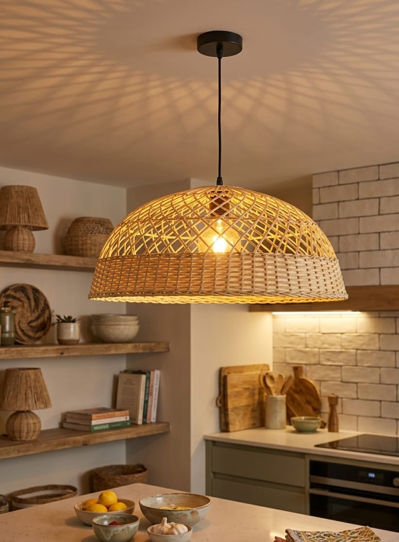 Suspension demi-sphère en fibres naturelles tressées